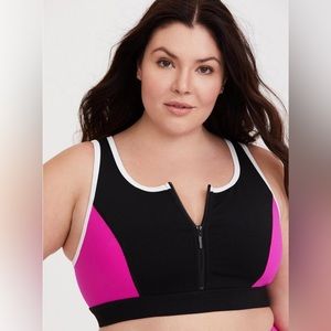 TORRID | Black and Pink Front Zip Sports Bra | Size 1